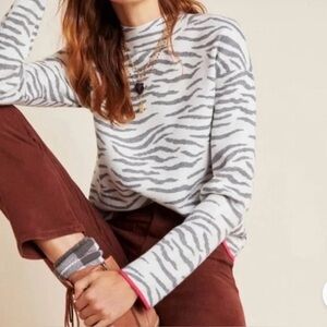 Anthropologie Lizzie Mock Neck Gray and Black Zebra Sweater